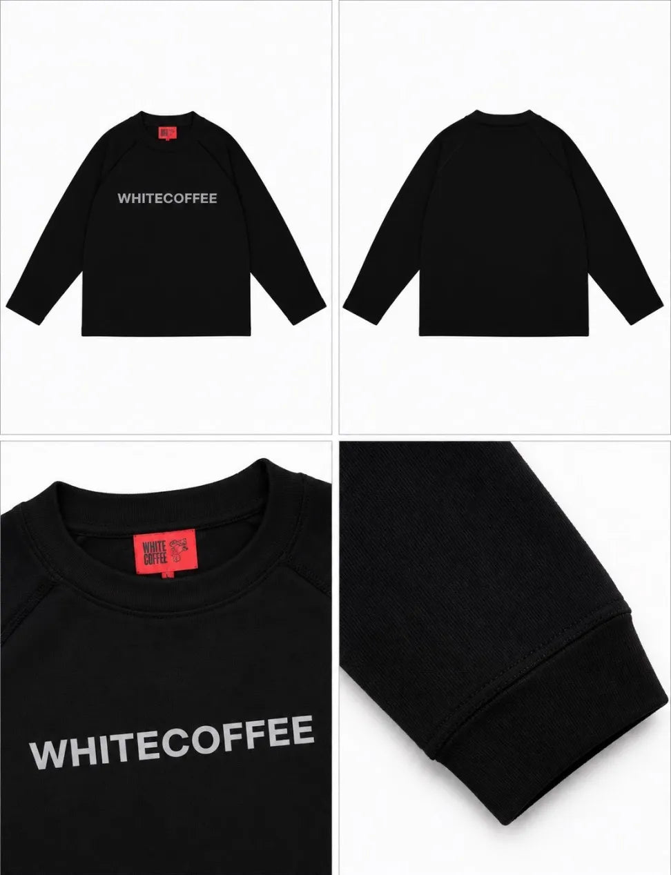 WHITE COFFEE Raglan Long Sleeve – Black