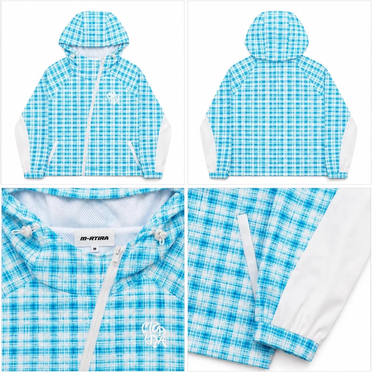 Mertra Checkered Zip Jacket – Light Blue/White