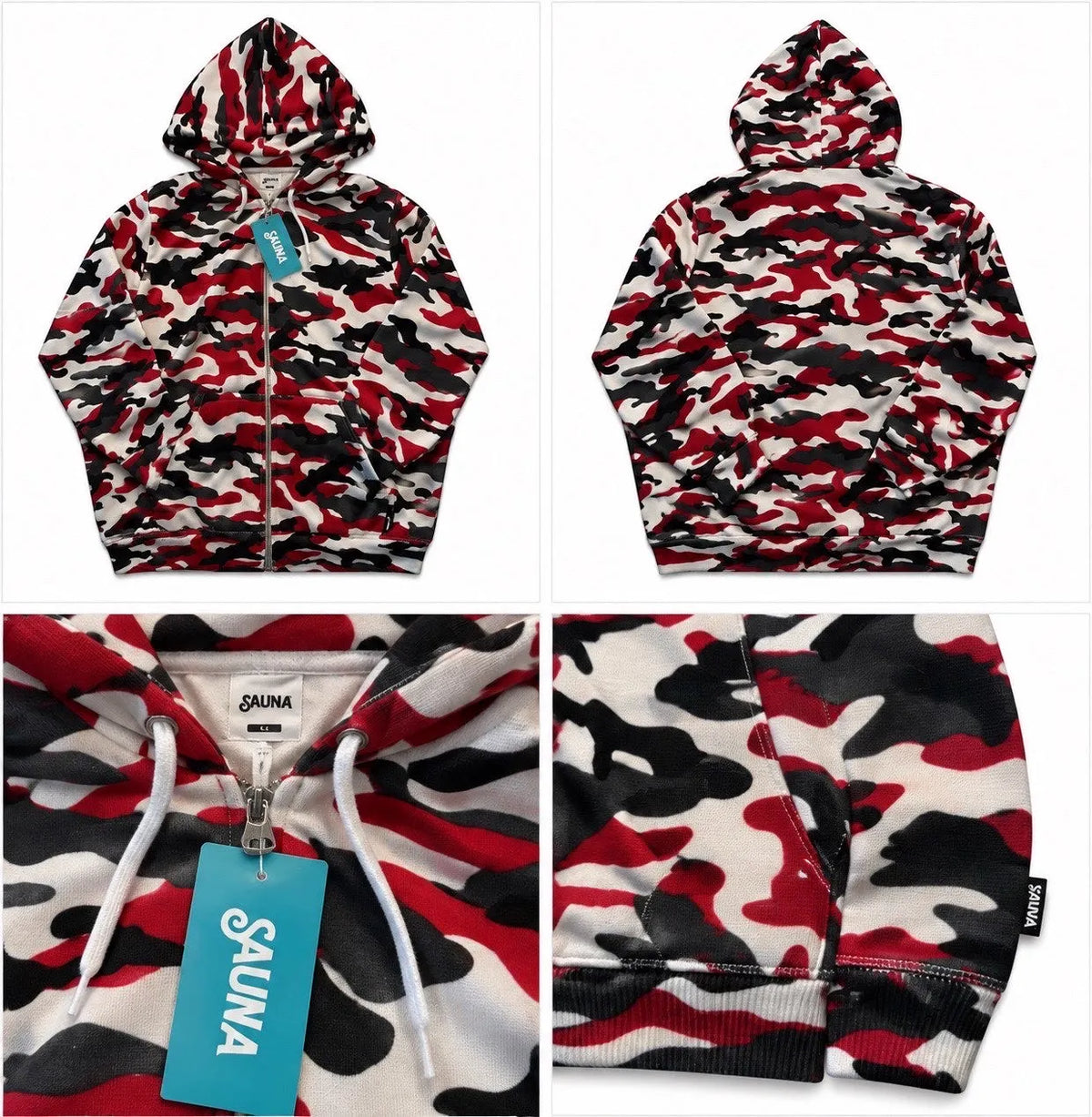 SAUNA Zip Hoodie – Red/Black Camo