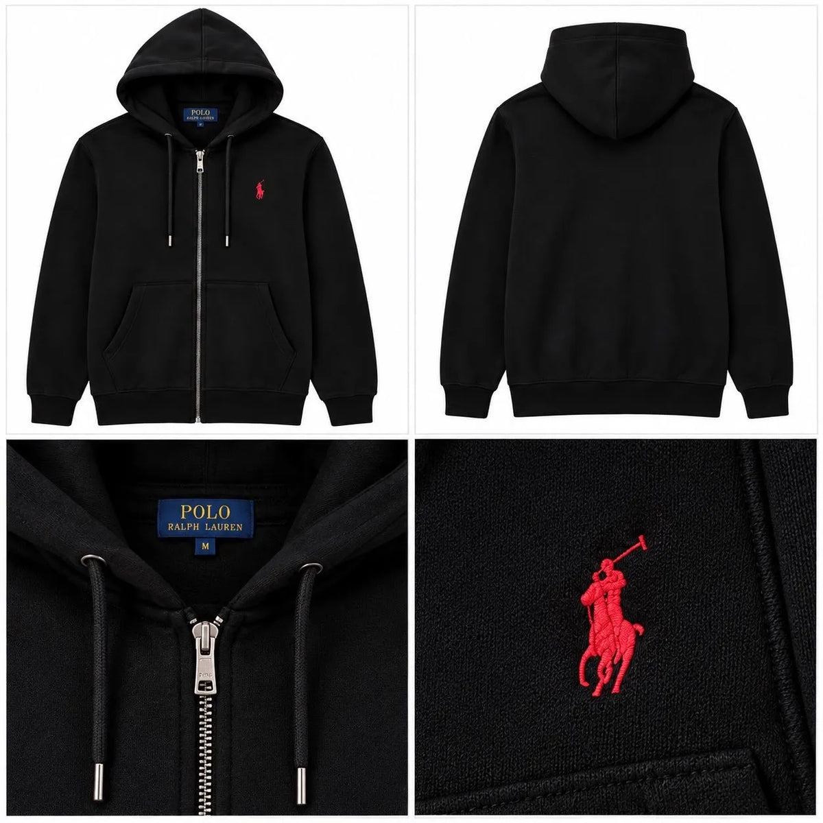 Polo Ralph Lauren Black Full-Zip Hoodie – Red Pony