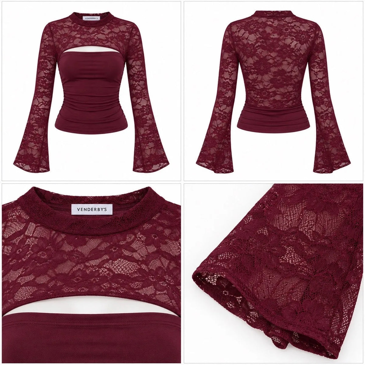 Lace Long Sleeve Top – Burgundy