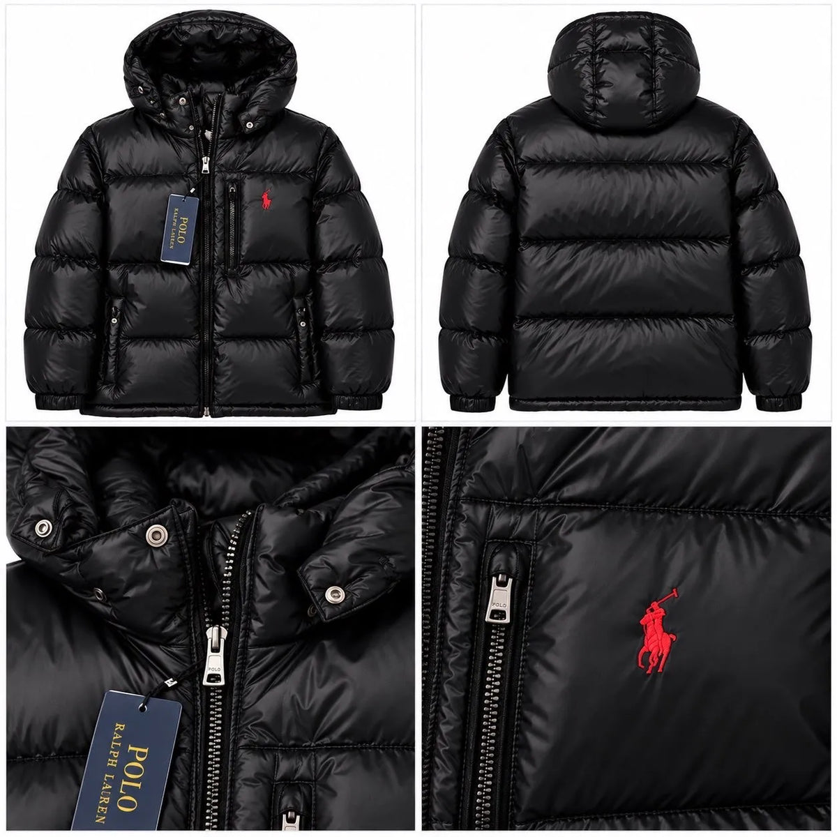 Polo Ralph Lauren Hooded Down Puffer Jacket – Black / Red Pony