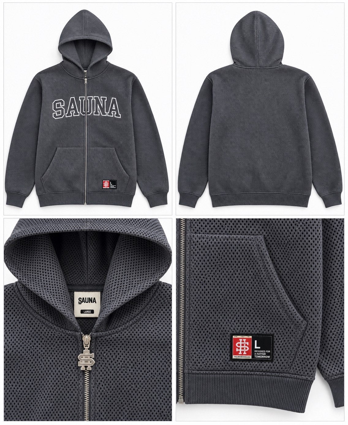 Sauna Mesh Zip Hoodie – Grey