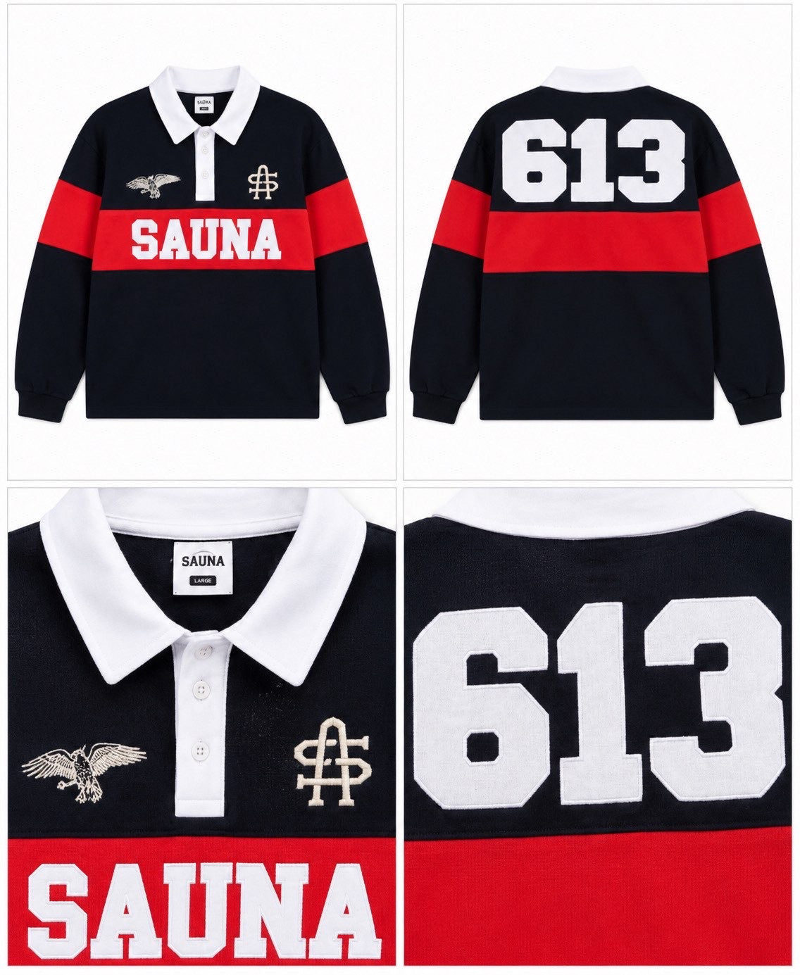 Sauna Rugby Polo L/S – Dark Blue/Red